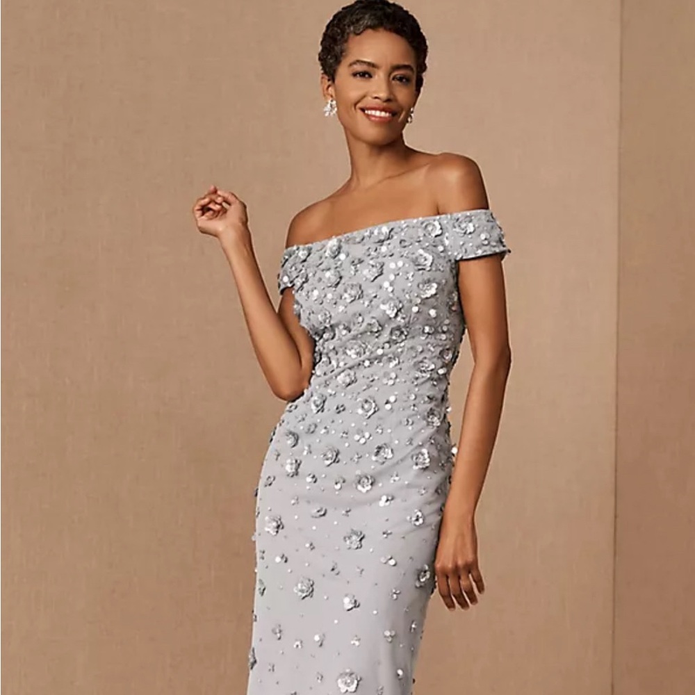 Adrianna Papell Silver Off-Shoulder Mini Dress